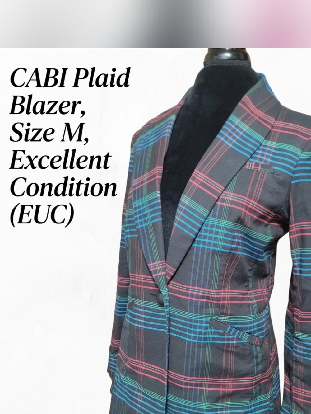 CABI Plaid Blazer Jacket Black Multi-Color Check Women's Size Medium
